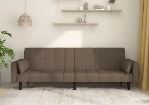 Canapea extensibilă cu 2 locuri, 2 perne, gri taupe, textil - 1/5