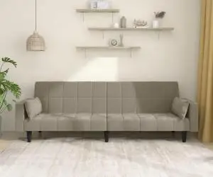 vidaXL Canapea extensibilă cu 2 locuri, 2 perne, gri deschis, catifea