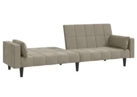 Canapea extensibilă cu 2 locuri, 2 perne, gri deschis, catifea - 4/5