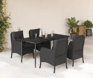 vidaXL Set mobilier de grădină cu perne, 5 piese, negru, poliratan