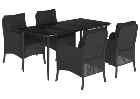 Set mobilier de grădină cu perne, 5 piese, negru, poliratan - 2/5