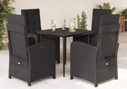 Set mobilier de grădină cu perne, 5 piese, negru, poliratan - 1/5