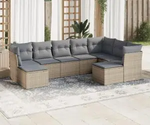 vidaXL Set canapele de grădină, 9 piese, cu perne, bej, poliratan