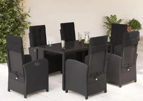 Set mobilier de grădină cu perne, 7 piese, negru, poliratan - 1/5