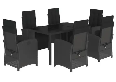 Set mobilier de grădină cu perne, 7 piese, negru, poliratan - 2/5