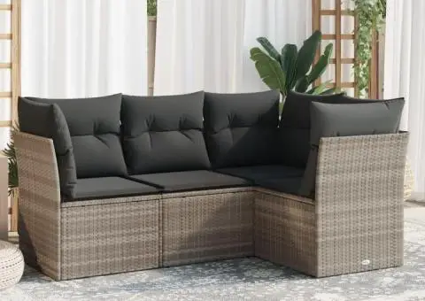 Set canapea de grădină cu perne, 4 piese, gri deschis poliratan - 1/3