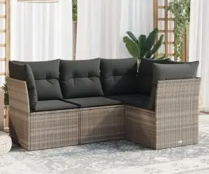 vidaXL Set canapea de grădină cu perne, 4 piese, gri deschis poliratan
