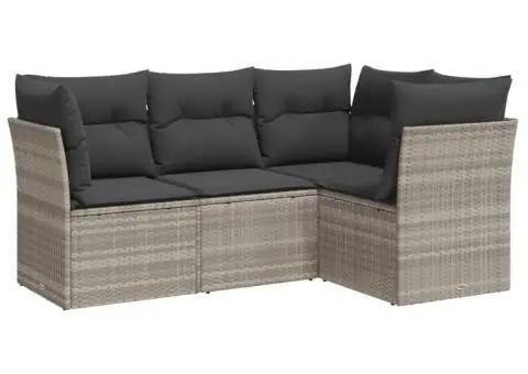 Set canapea de grădină cu perne, 4 piese, gri deschis poliratan - 2/3