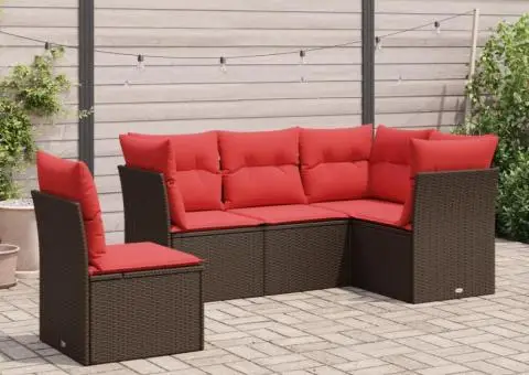 Set canapele de grădină cu perne, 5 piese, maro, poliratan - 1/3