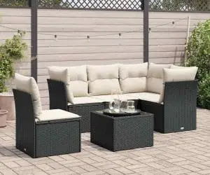 vidaXL Set mobilier de grădină cu perne, 6 piese, negru, poliratan