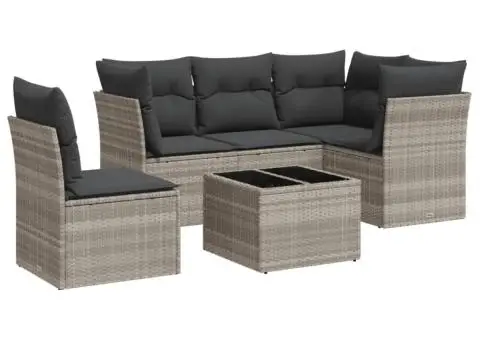 Set canapele de grădină cu perne, 6 piese gri deschis poliratan - 2/3