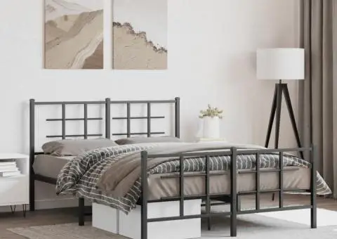 Cadru pat metalic cu tăblie de cap/picioare, negru, 140x200 cm - 1/5