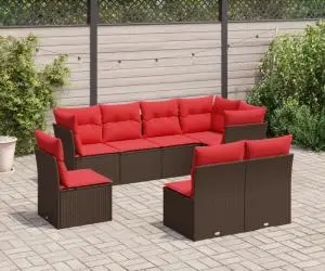 vidaXL Set canapele de grădină cu perne, 8 piese, maro, poliratan