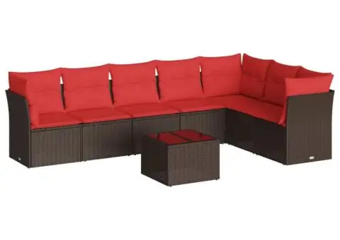 Set canapele de grădină cu perne, 8 piese, maro, poliratan - 2/3