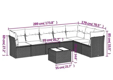 Set canapele de grădină cu perne, 8 piese, maro, poliratan - 3/3