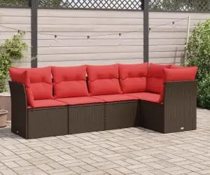 vidaXL Set canapele de grădină cu perne, 5 piese, maro, poliratan