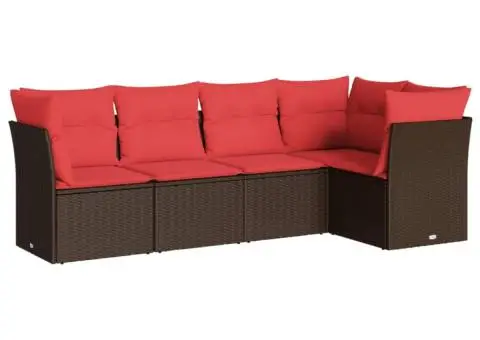 Set canapele de grădină cu perne, 5 piese, maro, poliratan - 2/3