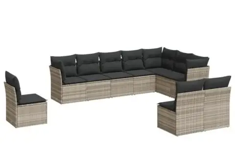 Set canapele de grădină cu perne 10 piese gri deschis poliratan - 2/3