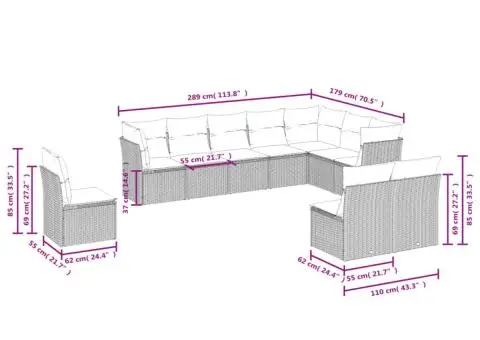 Set canapele de grădină cu perne 10 piese gri deschis poliratan - 3/3