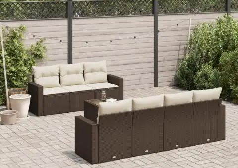 Set canapele de grădină cu perne, 8 piese, maro, poliratan - 1/3