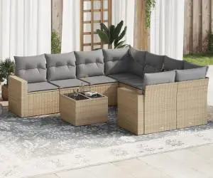vidaXL Set canapele de grădină, 9 piese, cu perne, bej, poliratan