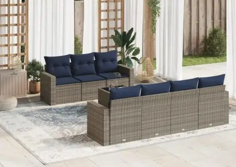 Set canapele de grădină cu perne, 8 piese, gri, poliratan - 1/3