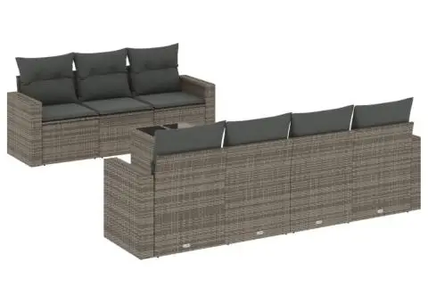 Set canapele de grădină cu perne, 8 piese, gri, poliratan - 2/3