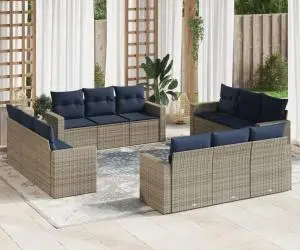 vidaXL Set mobilier de grădină cu perne, 12 piese, gri, poliratan