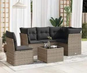 vidaXL Set mobilier grădină cu perne, 6 piese, gri, poliratan