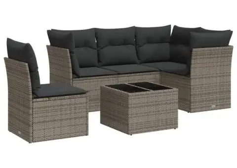 Set mobilier grădină cu perne, 6 piese, gri, poliratan - 2/3