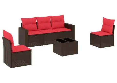 Set canapele de grădină cu perne, 6 piese, maro, poliratan - 2/3