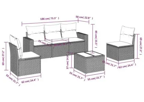 Set canapele de grădină cu perne, 6 piese, maro, poliratan - 3/3