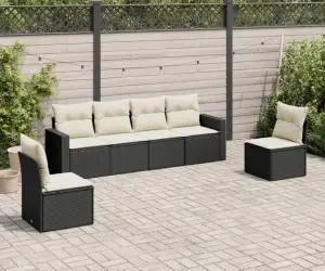 vidaXL Set mobilier de grădină cu perne, 6 piese, negru, poliratan