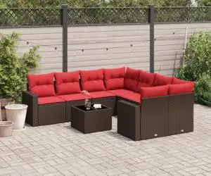 vidaXL Set canapele de grădină cu perne, 9 piese, maro, poliratan