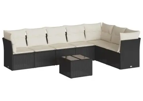 Set mobilier de grădină cu perne, 8 piese, negru, poliratan - 2/3