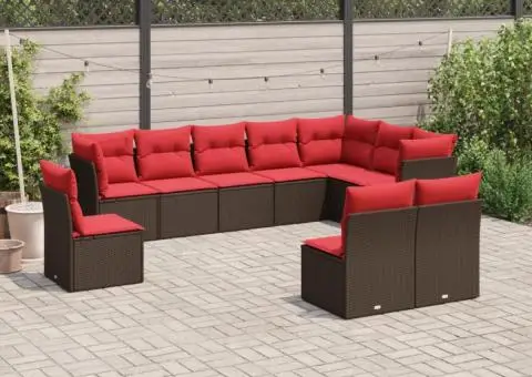 Set canapele de grădină cu perne, 10 piese, maro, poliratan - 1/3