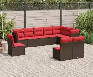 vidaXL Set canapele de grădină cu perne, 10 piese, maro, poliratan