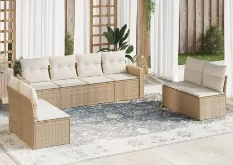 Set canapele de grădină, 8 piese, cu perne, bej, poliratan - 1/3