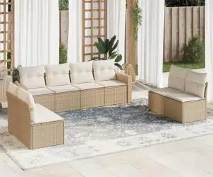 vidaXL Set canapele de grădină, 8 piese, cu perne, bej, poliratan