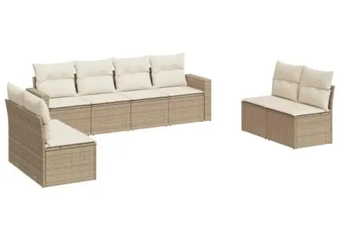 Set canapele de grădină, 8 piese, cu perne, bej, poliratan - 2/3