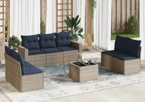 Set canapele de grădină cu perne, 8 piese, gri, poliratan - 1/3