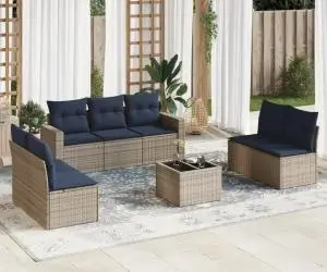 vidaXL Set canapele de grădină cu perne, 8 piese, gri, poliratan