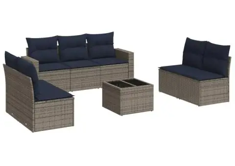 Set canapele de grădină cu perne, 8 piese, gri, poliratan - 2/3