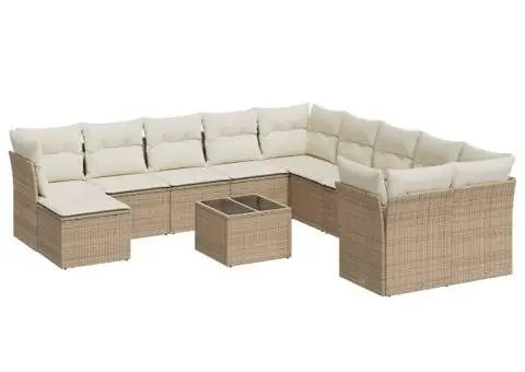 Set canapele de grădină cu perne, 12 piese, bej, poliratan - 2/3