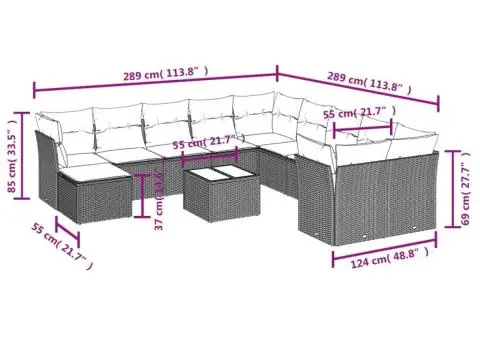 Set canapele de grădină cu perne, 12 piese, maro, poliratan - 3/3
