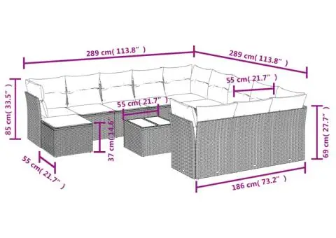 Set mobilier de grădină cu perne, 13 piese, negru, poliratan - 3/3
