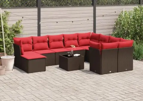 Set canapele de grădină cu perne, 11 piese, maro, poliratan - 1/3