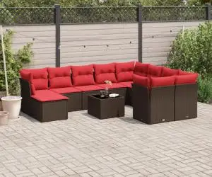 vidaXL Set canapele de grădină cu perne, 11 piese, maro, poliratan