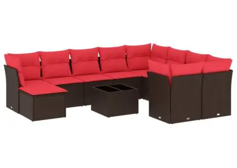 Set canapele de grădină cu perne, 11 piese, maro, poliratan - 2/3