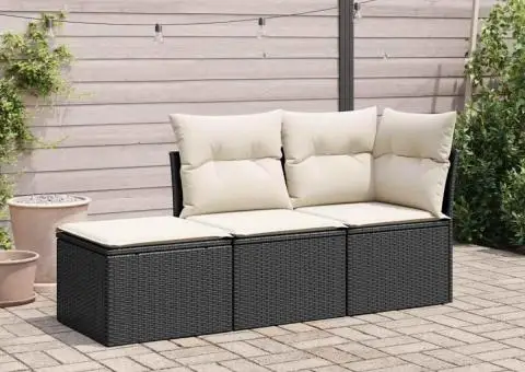 Set mobilier de grădină cu perne, 3 piese, negru, poliratan - 1/4